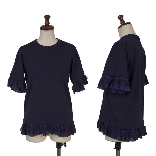【中古】 コムコム コムデギャルソンCOMME des GARCONS フリル装飾製品染めTシャツ 紺S【レディース】｜PLAYFUL