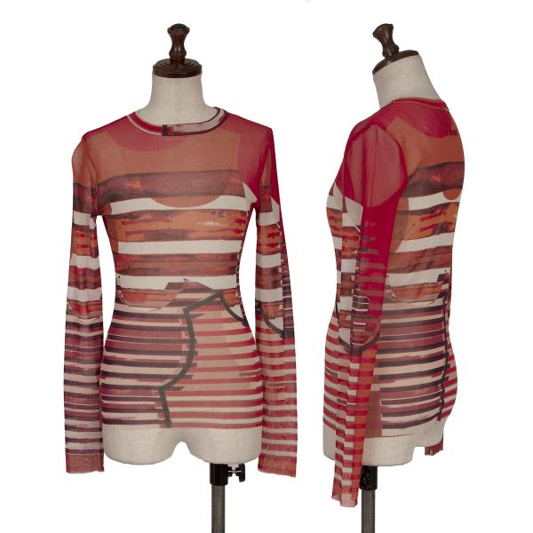 【中古】 ジページェ バイ ジャンポールゴルチエJPG by GAULTIER 幾何学プリントパワーネットカットソー 赤ベージュ他40【レディース】｜PLAYFUL