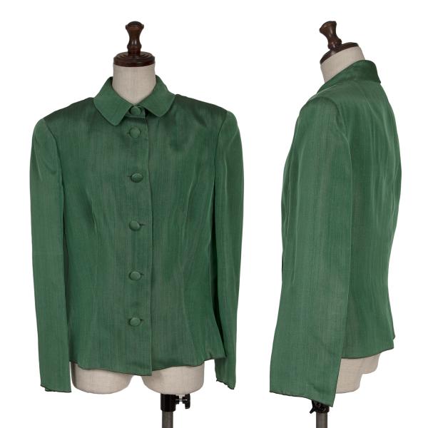 【中古】 ジョルジオ アルマーニGIORGIO ARMANI シルクステンカラージャケット 緑44【レディース】