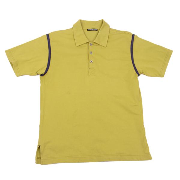 【中古】 イッセイミヤケ メンISSEY MIYAKE MEN パイピングデザインポロシャツ 黄緑2【メンズ】