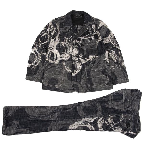 【中古】 イッセイミヤケ メンISSEY MIYAKE MEN コットングラフィックジャガードパッチポケットデニムセットアップ インディゴオフ2【メンズ】