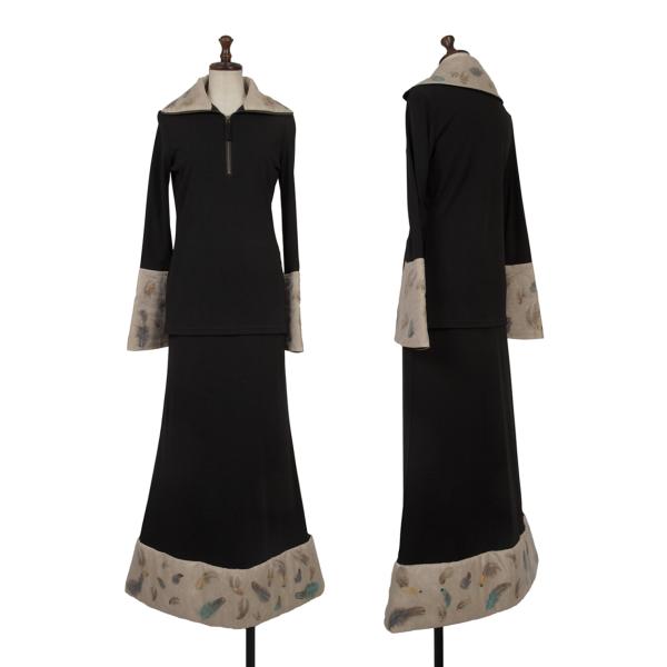 【中古】 ジャンポールゴルチエ ファムJean Paul GAULTIER FEMME 中綿羽根目論むうつり変わりセットアップ 黒他40【レディース】