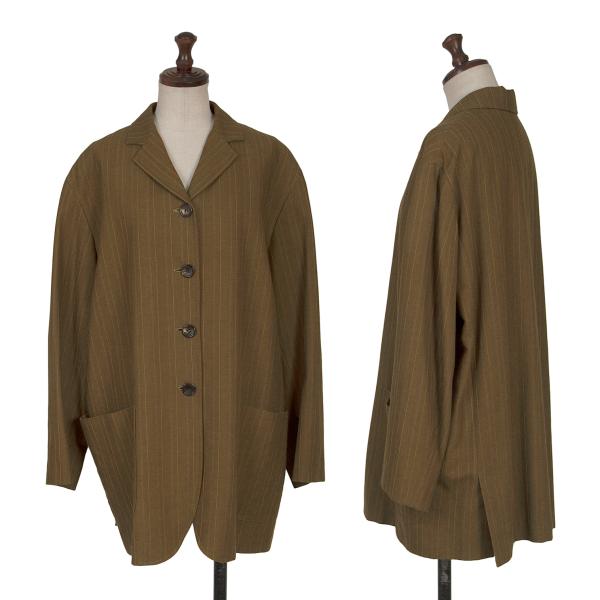 【中古】 ジジリgigli ウールレーヨンストライプジャケット カーキ他38(M)【レディース】