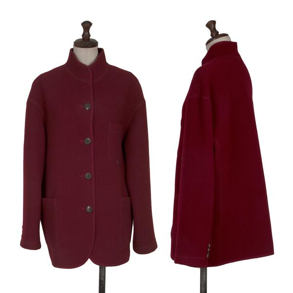 【中古】 マドモアゼルノンノンMademoiselle NON NON ウールスタンドカラージャケット 赤紫M位【レディース】