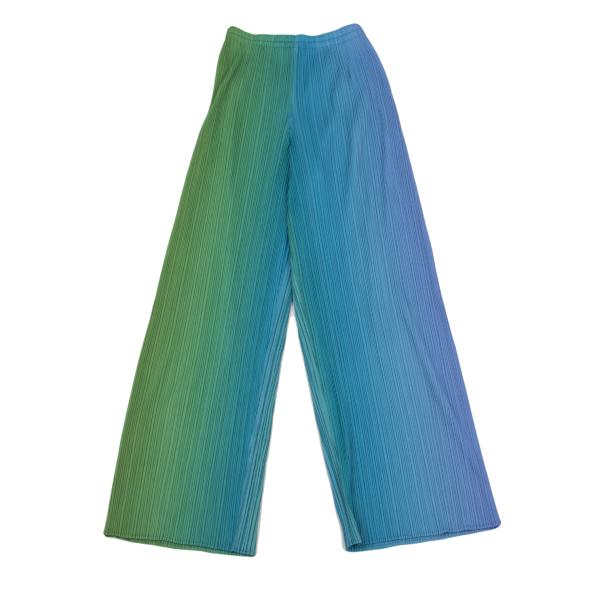 【中古】 プリーツプリーズPLEATS PLEASE グラデーションカラープリーツパンツ 水色緑3【レディース】｜PLAYFUL