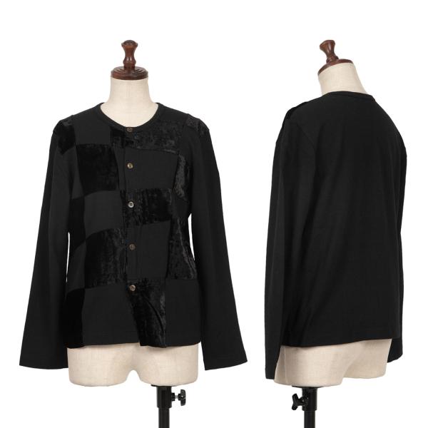 【中古】 ローブドシャンブル コムデギャルソンrobe de chambre COMME des GARCONS ベロアブロックチェック切替ラウンドネックカーディガン 黒M位【レディース】|PLAYFUL
