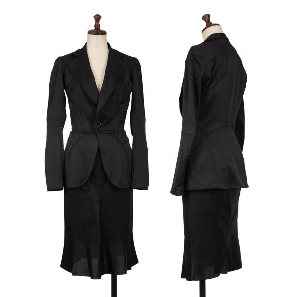 【中古】 ジュンヤワタナベ コムデ給仕JUNYA WATANABE COMME des GARCONS アウトシームストレッチうつり変わりセットアップ 黒S【レディース】
