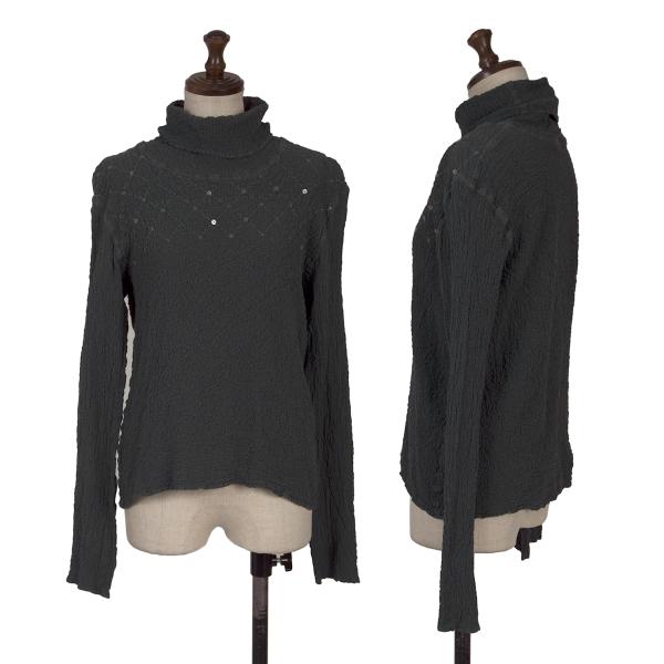 【中古】 イッセイミヤケ ミーISSEY MIYAKE me スパンコールステッチカリフラワーハイネックカットソー ブルーグレーF【レディース】|PLAYFUL