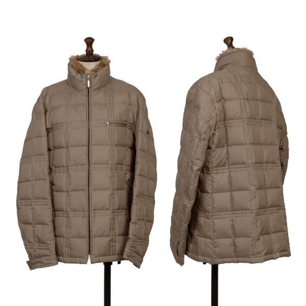 【中古】 バーバリー ブラックレーベルBURBERRY BLACK LABEL ファー着脱裏ノバチェックキルティングダウンジャケット ベージュM【レディース】｜PLAYFUL