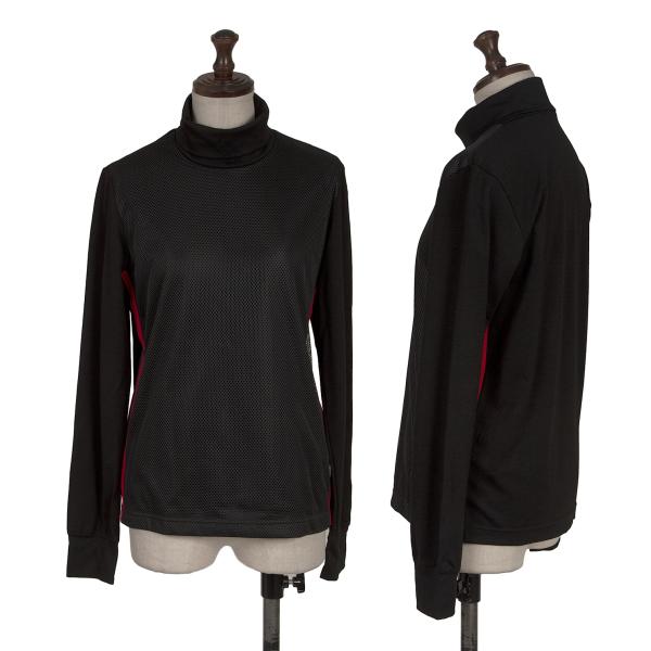 【中古】 コムデ給仕COMME des GARCONS メッシュうつり変わりサイドラインウールニットソー 黒赤M位【レディース】 ニット・セーター-レディースファッション