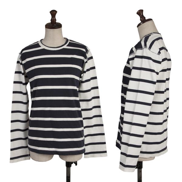 【中古】 コムコム コムデ給仕COMME des GARCONS インサイドアウトボーダーうつり変わりカットソー 紺白S【レディース】