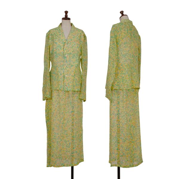 【中古】 ヨウジヤマモト ファムYohji Yamamoto FEMME マーブルプリントシルクセットアップ 黄緑他M SS【レディース】