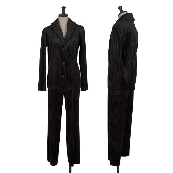 【中古】 筋目プリーズPLEATS PLEASE ベロアプリーツセットアップ 黒3【レディース】