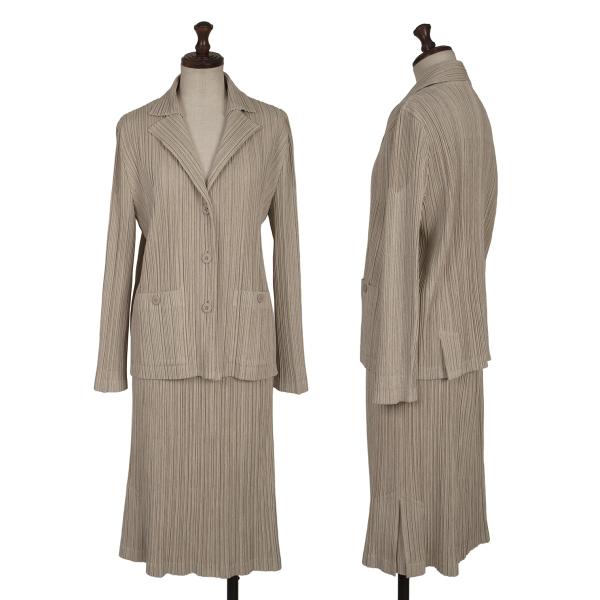 【中古】 筋目プリーズPLEATS PLEASE コットンポリプリーツセットアップ  ベージュ3【レディース】