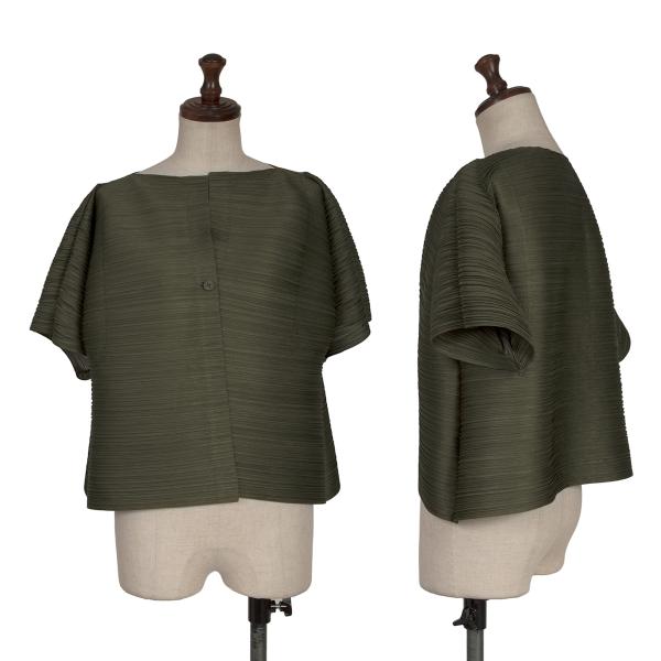 【中古】 プリーツプリーズPLEATS PLEASE 横プリーツ半袖1Bカーディガン カーキ3【レディース】|PLAYFUL