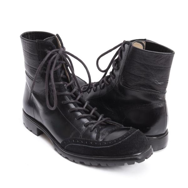 【中古】 ヨウジヤマモト ファム×ヒロムタカハラYohji Yamamoto FEMME×HIROMU TAKAHARA トゥスウェードうつり変わりガラスレザーブーツ 黒2(24糎位)【レディース】 その他-レディース靴