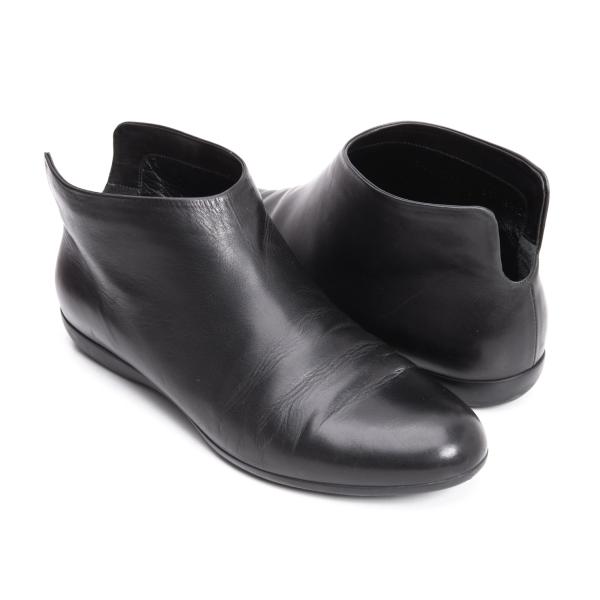 【中古】 ヨウジヤマモト ファム×フェラガモ Salvatore Ferragamo for Yohji Yamamoto LUEUR レザーショートブーツ 黒6 1/2(24糎位)【レディース】 靴-その他