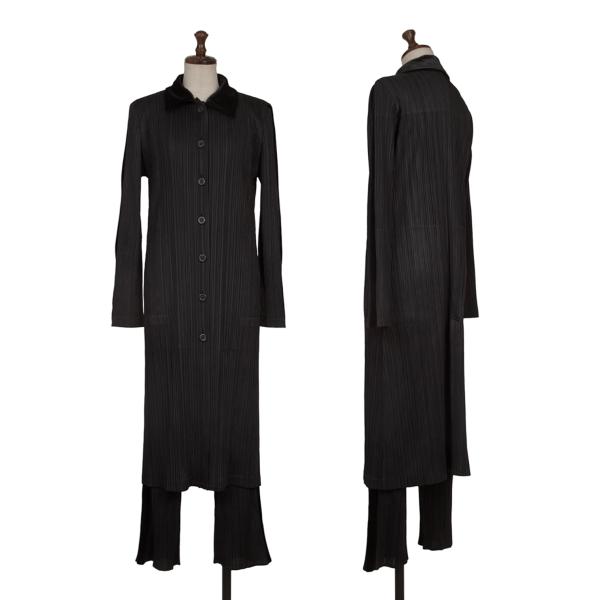 【中古】 筋目プリーズPLEATS PLEASE 天鵞絨うつり変わり筋目セットアップ  黒3 1【レディース】