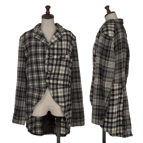 【中古】 ブラックコムデギャルソンBLACK COMME des GARCONS クレイジーチェックウール燕尾上衣 黒オフS【レディース】 レディースファッション-コート・ジャケット