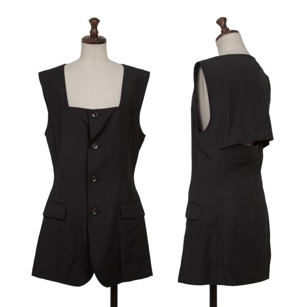 【中古】 コムデギャルソンCOMME des GARCONS ウールバックスリットデザインスクエアネックノースリーブジャケット 黒M【レディース】|PLAYFUL