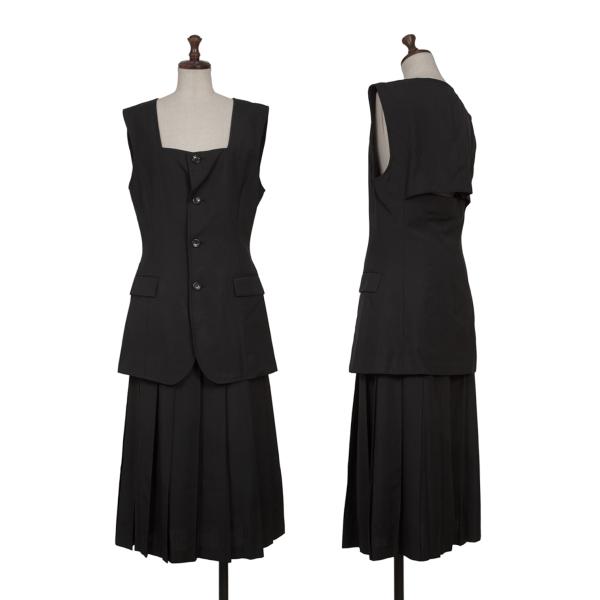 【中古】 コムデ給仕COMME des GARCONS ウールバックスリットデザインスクエアネックセットアップスーツ 黒M【レディース】