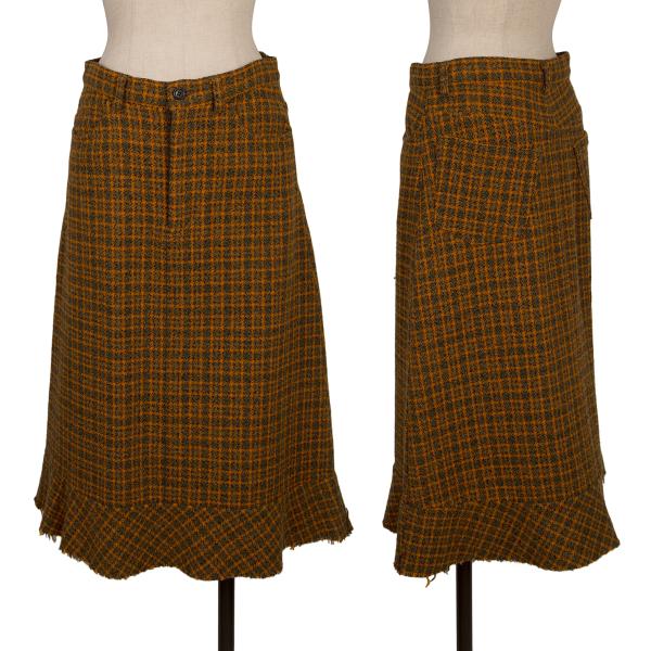 【中古】 トリココムデギャルソンtricot COMME des GARCONS ウールチェック裁ち切りスカート オレンジ緑他M【レディース】｜PLAYFUL
