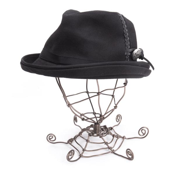 【中古】 ヨウジヤマモトプールオム×ジャスティンデイビスYohji Yamamoto POUR HOMME×Justin Davis なめし革編み込みデザインコットンハット 黒【メンズ】 メンズ帽子-帽子-バッグ・小物・ブランド雑貨