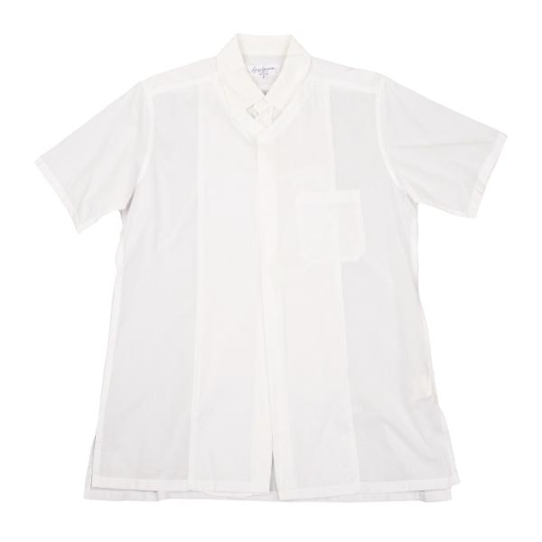 【中古】 ヨウジヤマモト プールオムYohji Yamamoto POUR HOMME コットン二重デザイン半袖シャツ オフ2【メンズ】｜PLAYFUL
