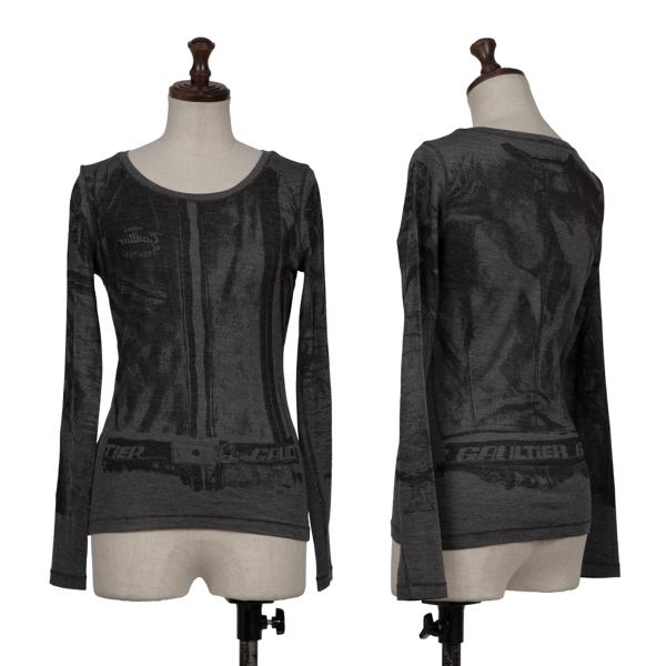 【中古】 ジャンポールゴルチエ ファムJean Paul GAULTIER FEMME ウールポリかすれプリントカットソー グレー黒40【レディース】｜PLAYFUL