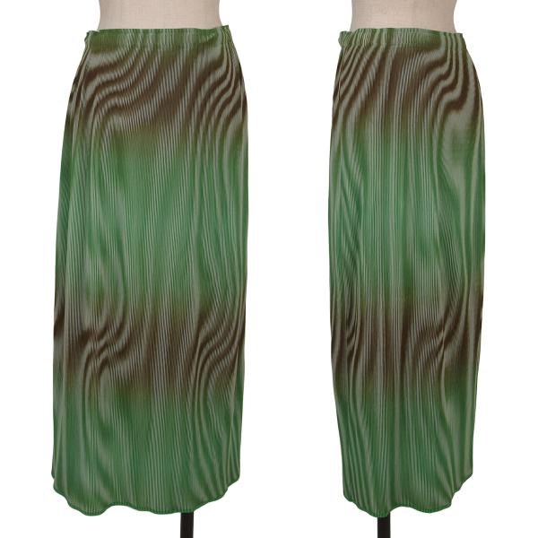 【中古】 イッセイミヤケ フェットISSEY MIYAKE FETE グラフィックプリントプリーツロングスカート 緑カーキ他3【レディース】|PLAYFUL