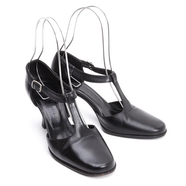 【中古】 ヨウジヤマモトファムYohji Yamamoto FEMME Tストラップレザーパンプス 黒3(24糎位)【レディース】