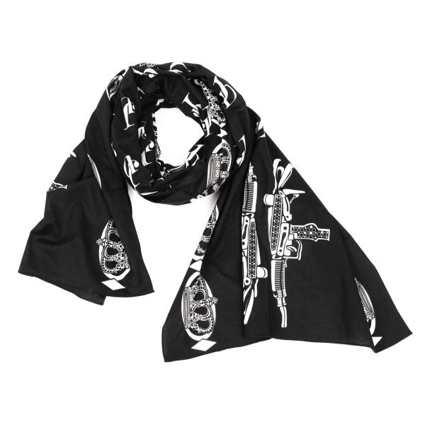 【中古】 ワイズフォーメンY's for men コットンクラウンプリント大判スカーフ 黒他【メンズ】|PLAYFUL