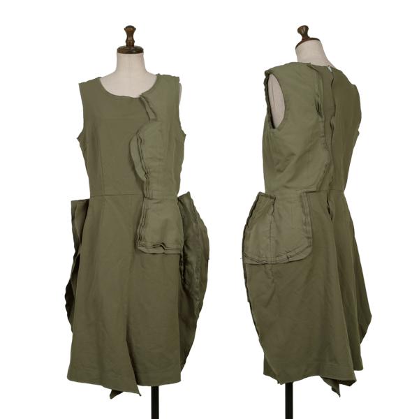 【中古】 コムデギャルソンCOMME des GARCONS ポリ異素材アウトシーム切替ノースリーブワンピース カーキM【レディース】|PLAYFUL