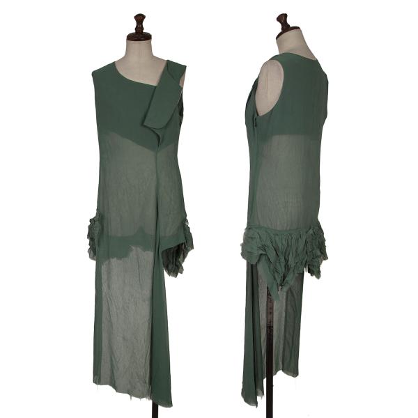 【中古】 ヨウジヤマモト ファムYohji Yamamoto FEMME ワッシャー加工ポリシースルーカッティングデザインワンピース モスグリーン1【レディース】｜PLAYFUL