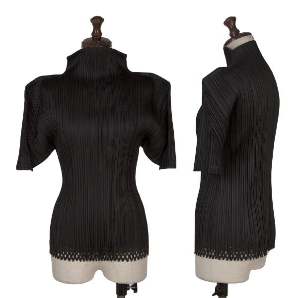 【中古】 プリーツプリーズPLEATS PLEASE 裾カットワークハイネックトップス 黒3【レディース】｜PLAYFUL