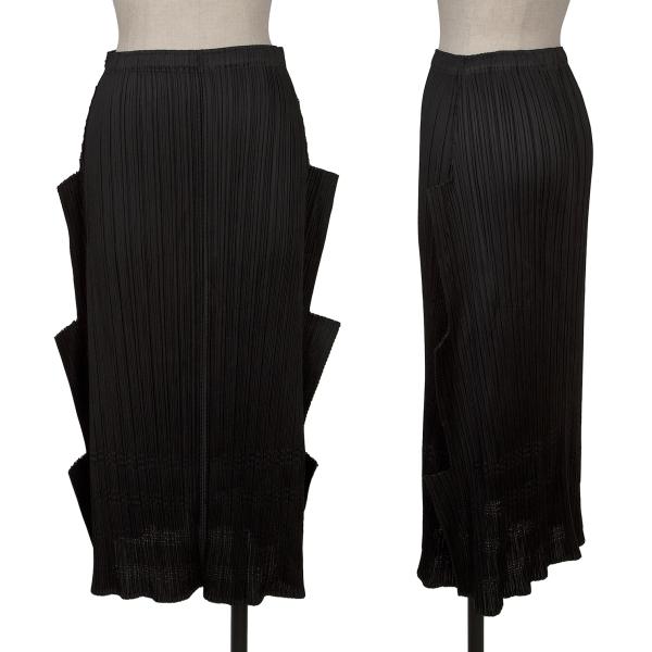 【中古】 プリーツプリーズPLEATS PLEASE サイド段デザインカットワークスカート 黒3【レディース】|PLAYFUL