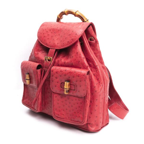 【中古】 グッチGUCCI ヴィンテージオーストリッチバンブーリュック 赤【レディース】
