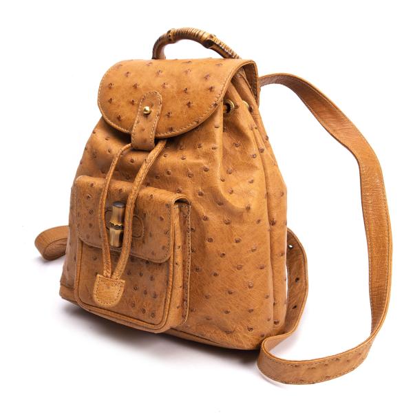 【中古】 グッチGUCCI ヴィンテージオーストリッチバンブーミニリュック 茶【レディース】