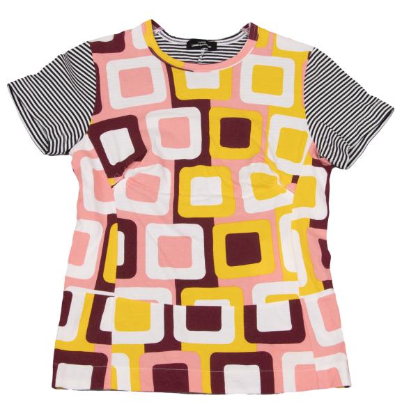 【中古】 トリココムデギャルソンtricot COMME des GARCONS 幾何学学間借り人うつり変わりタック半袖プルオーバー 黒白他M位【レディース】