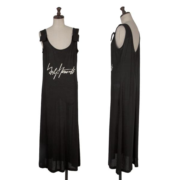 【中古】 ヨウジヤマモト ファムYohji Yamamoto FEMME コットンロゴプリントノースリーブワンピース 黒1【レディース】|PLAYFUL