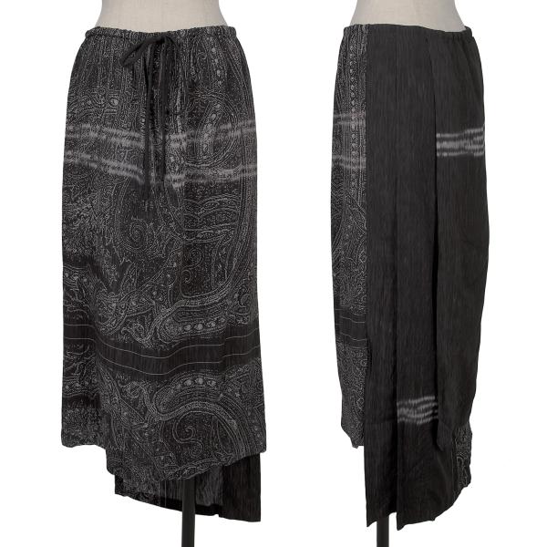 【中古】 ヨウジヤマモト ファムYohji Yamamoto FEMME レーヨンペイズリー転写プリントバックプリーツアシンメトリースカート 黒他1【レディース】|PLAYFUL