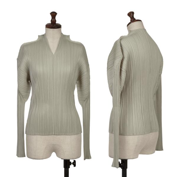 【中古】 プリーツプリーズPLEATS PLEASE カッティングデザインプリーツスキッパーシャツ グレージュ3【レディース】｜PLAYFUL