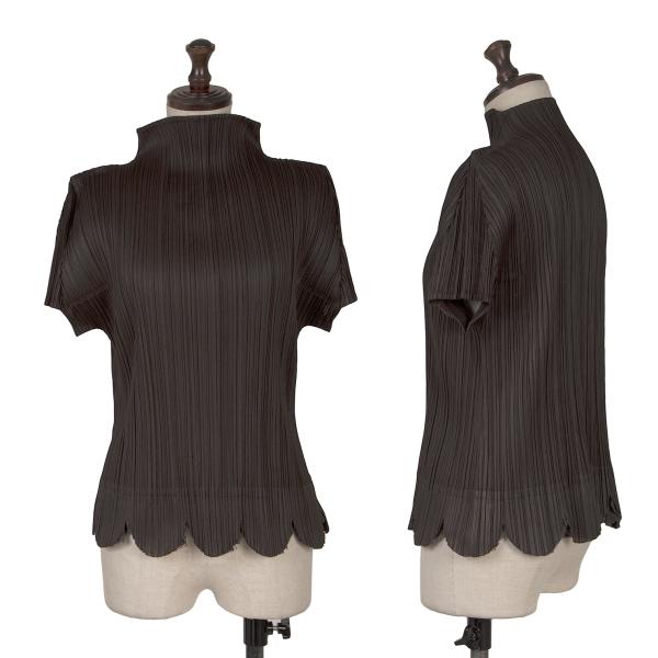【中古】 プリーツプリーズPLEATS PLEASE スカラップカッティングハイネックTシャツ 焦げ茶3【レディース】｜PLAYFUL