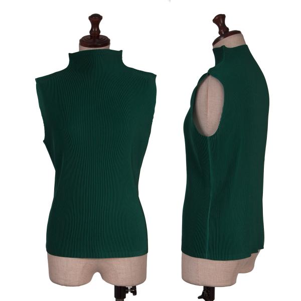 【中古】 筋目プリーズPLEATS PLEASE ミストプリーツハイネックノースリーブ 緑3【レディース】 タンクトップ-レディースファッション