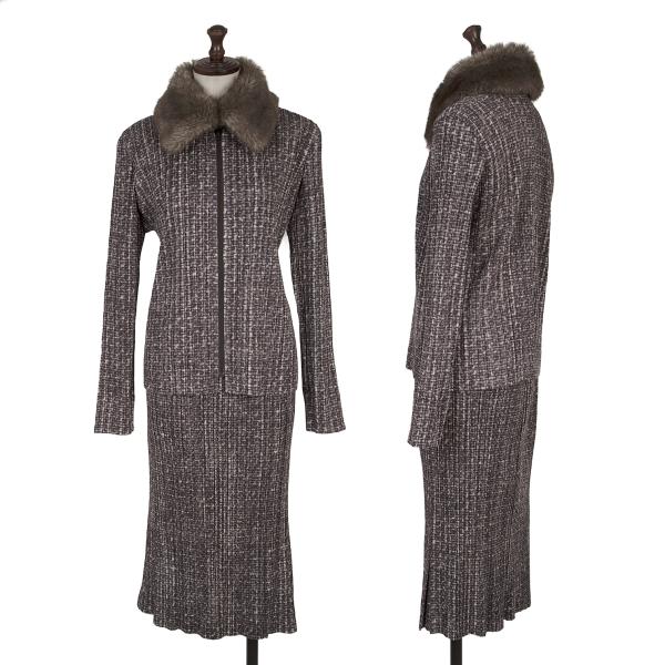 【中古】 筋目プリーズPLEATS PLEASE ファブリックプリントプリーツセットアップ 紫他4/5【レディース】