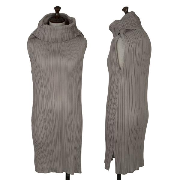 【中古】 プリーツプリーズPLEATS PLEASE ドレープネックプリーツノースリーブワンピース グレージュ4【レディース】|PLAYFUL