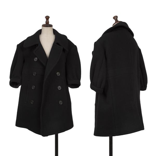 【中古】 ヨウジヤマモト ファムYohji Yamamoto FEMME 毛糸混パフスリーブビッグカラーハーフコート 黒2【レディース】