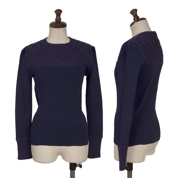 【中古】 ジャンポールゴルチエクラシックJean Paul GAULTIER CLASSIQUE ウールケーブルニット切替リブカットソー 紺40【レディース】|PLAYFUL