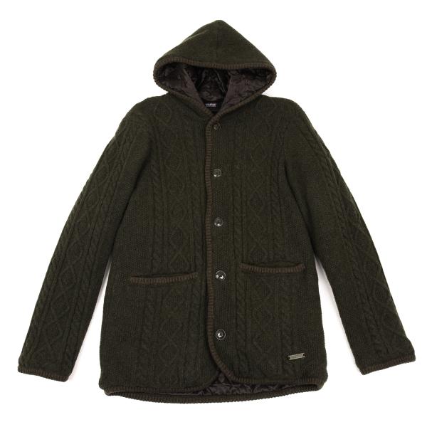 【中古】 バーバリー ブラックレーベルBURBERRY BLACK LABEL キルトライニングフーデッドケーブルニットジャケット カーキ焦げ茶3【メンズ】|PLAYFUL