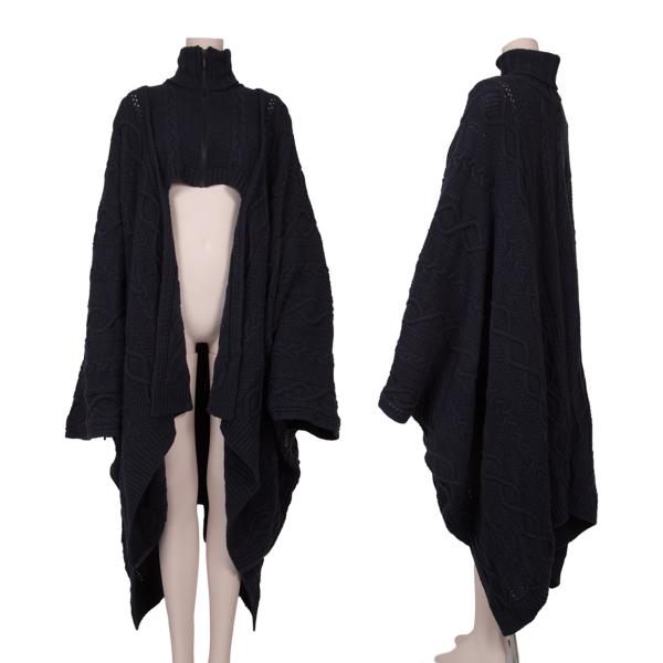 【中古】 リスマット バイ ワイズRISMAT by Y's ウールジップデザインケーブルニットポンチョ 紺2【レディース】｜PLAYFUL